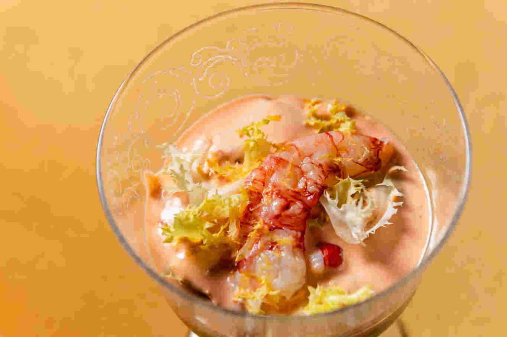 Cocktail di gamberi con maionese alla bisque da Anavà a Roma