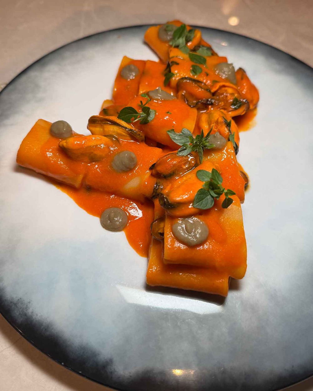 i paccheri con le cozze del ristorante di pesce Livello 1 a Roma Eur
