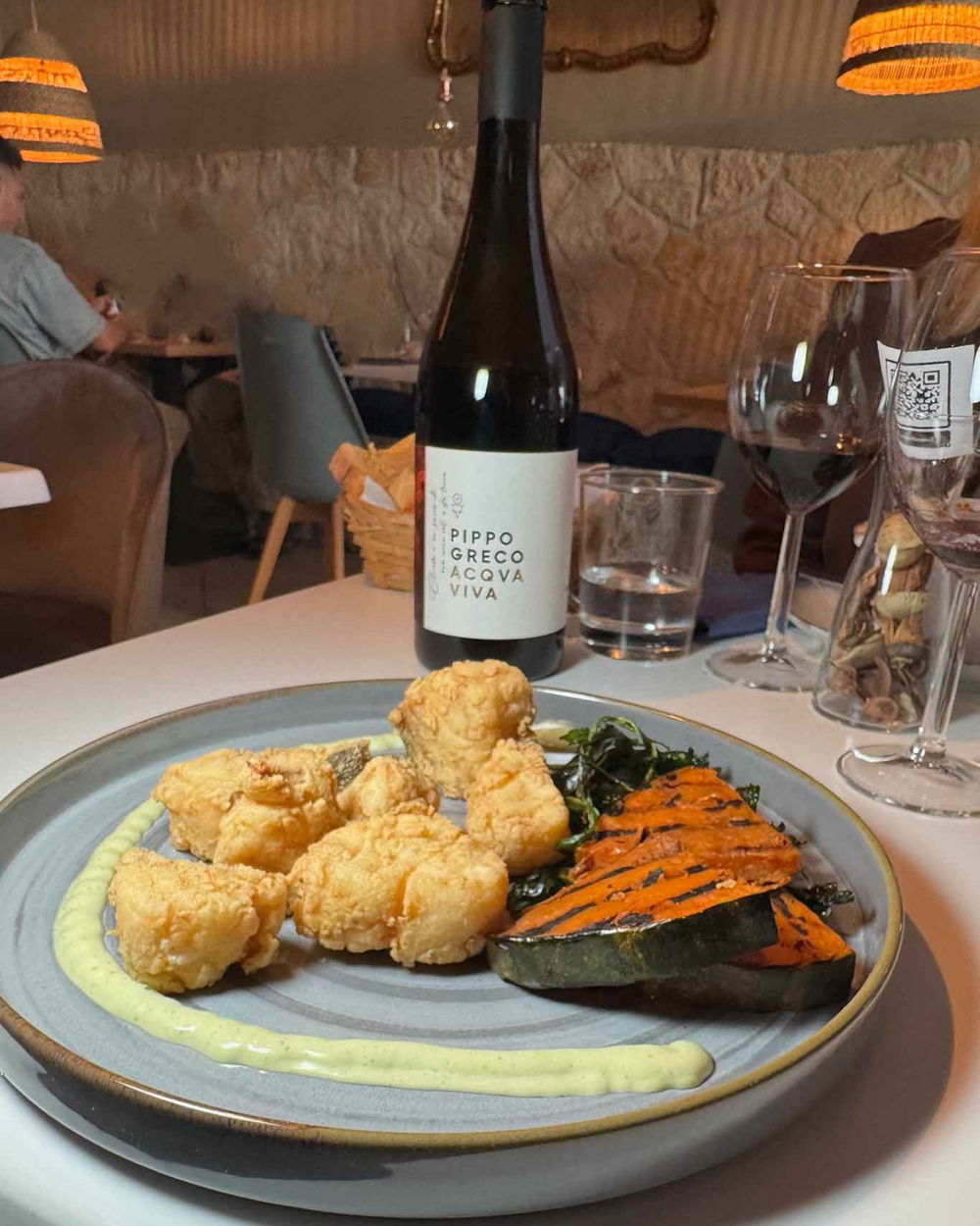 il baccalà fritto e la zucca arrosto dell'Osteria Materia a Capriglia di Pellezzano vicino Salerno