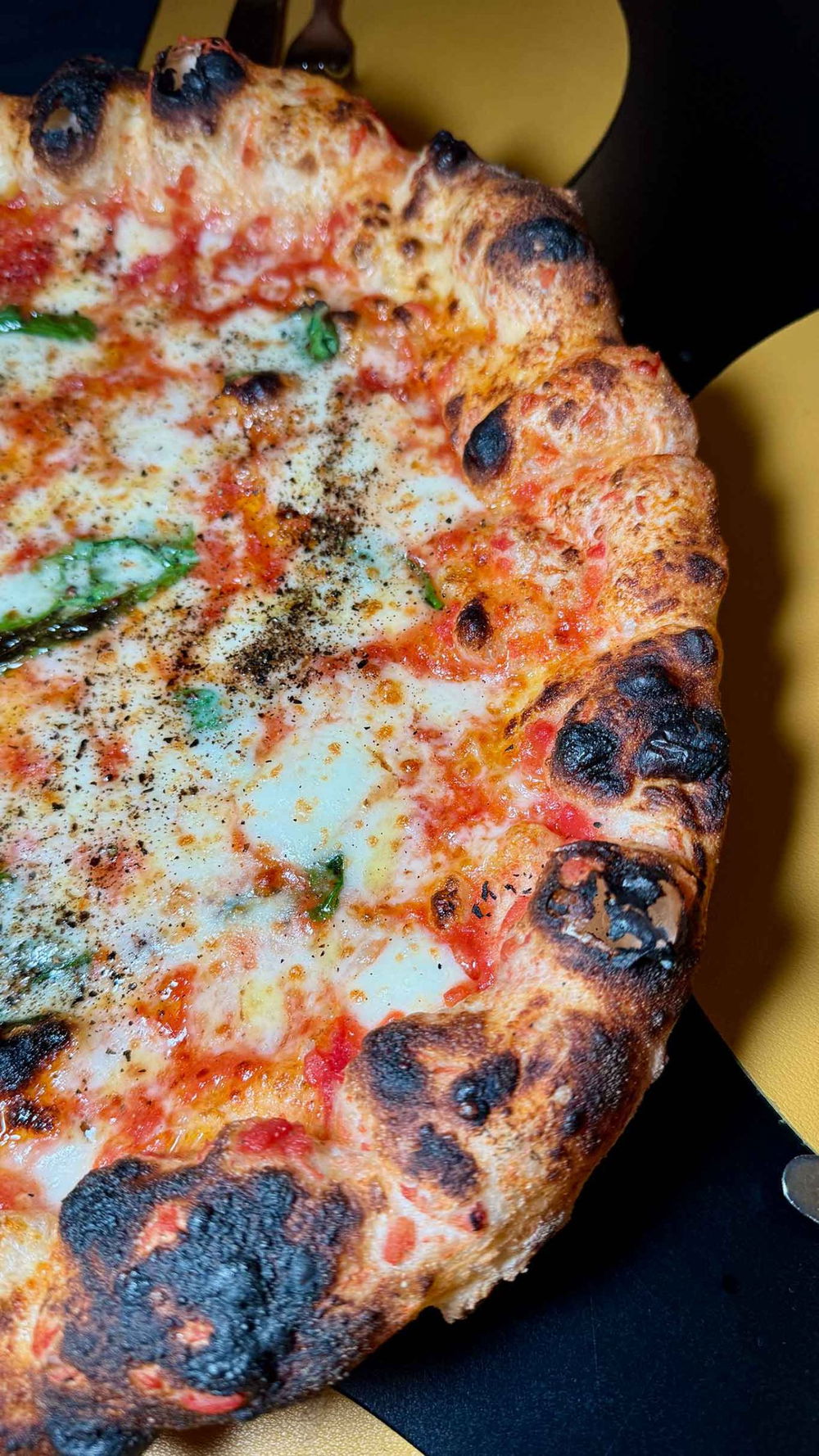 il cornicione della pizza provola e pepe contemporanea di Gaetano Paolella ad Acerra