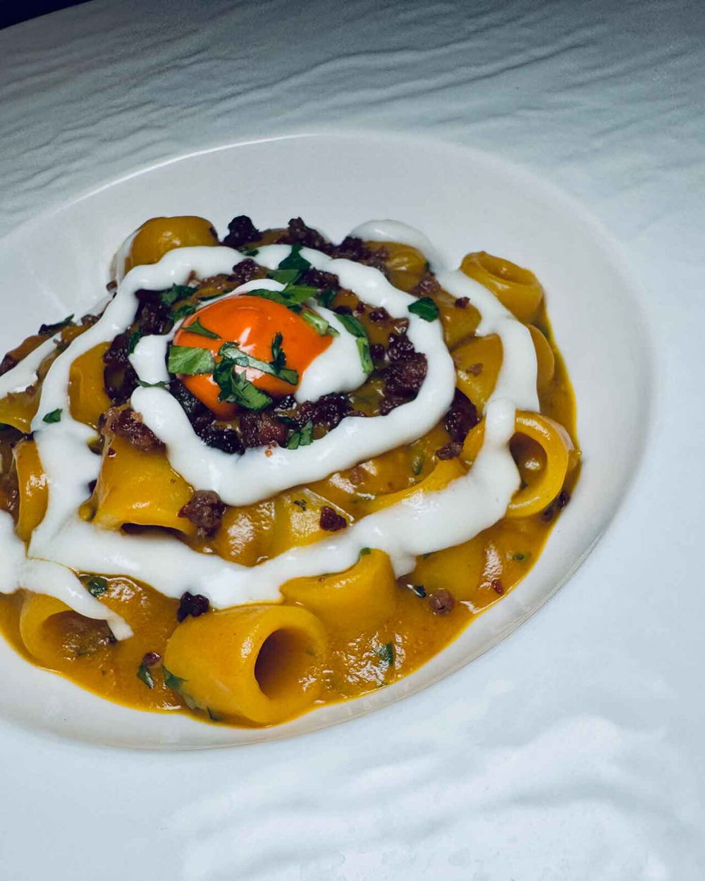 tubettoni, zucca, salsiccia e 'nduja del ristorante Gioia Cucina di Terra a Salerno