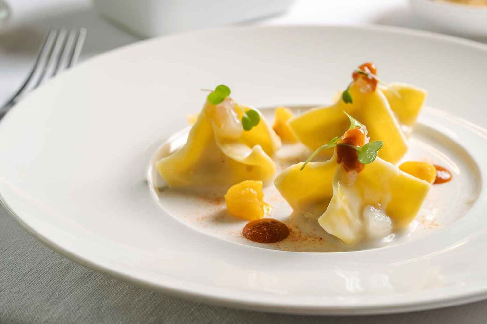 la pasta ripiena di scampi del ristorante Vistamare all'Hotel Mary a Vico Equense