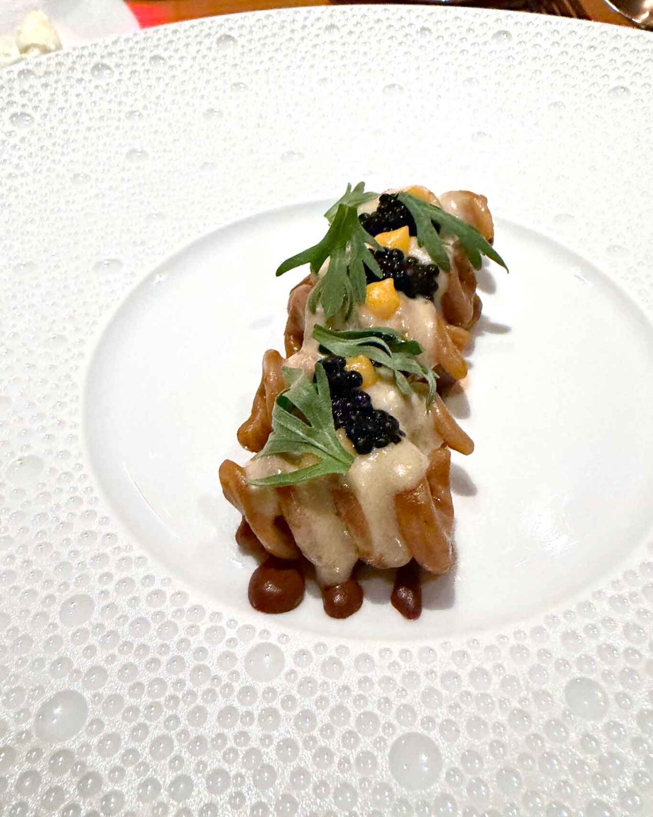 fusillone con crema di banana ossidata del ristorante Bur di Eugenio Boer a Milano