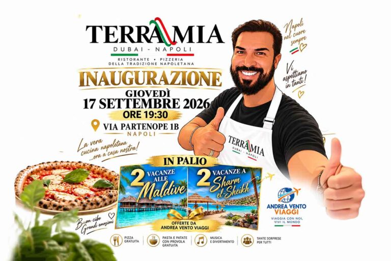 Andrea Vento apre Terra Mia a Napoli e regala 4 vacanze gratis