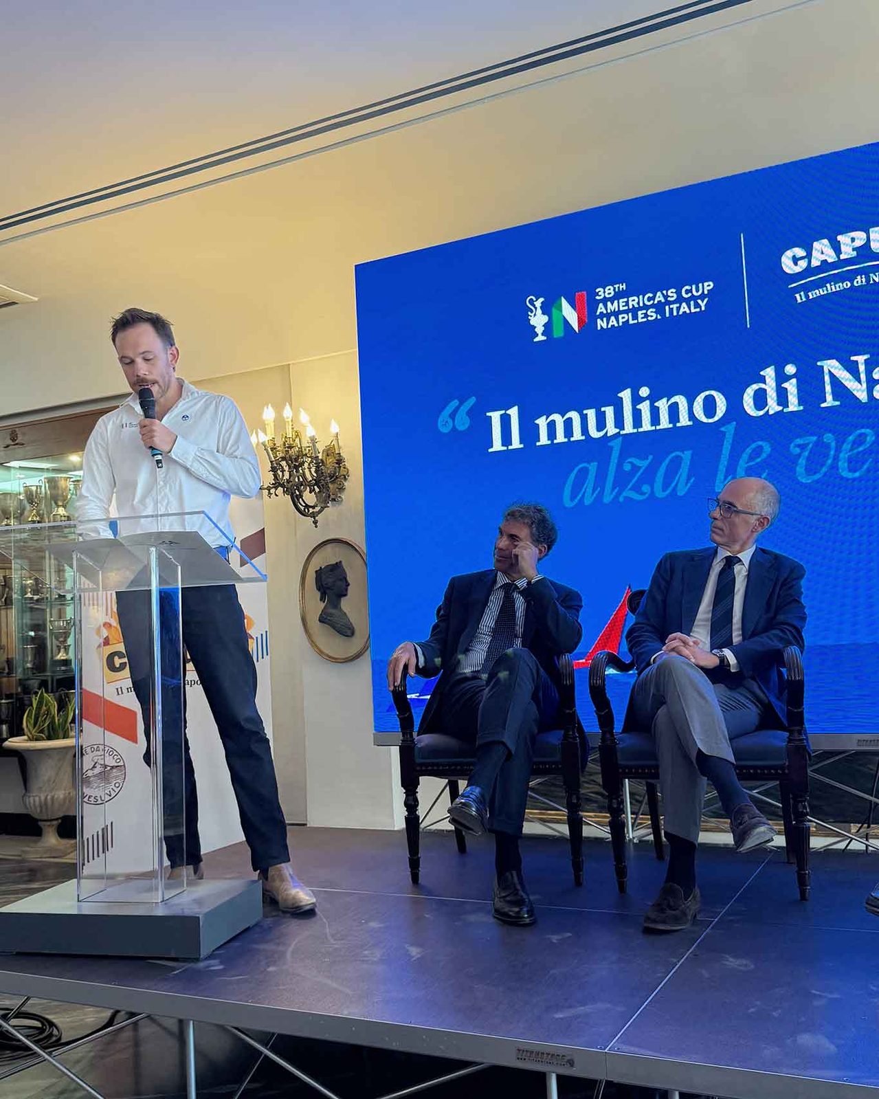 Mack Dalton, Marzio Perrelli Antimo Caputo presentazione dell'accordo di partnership con Coppa America