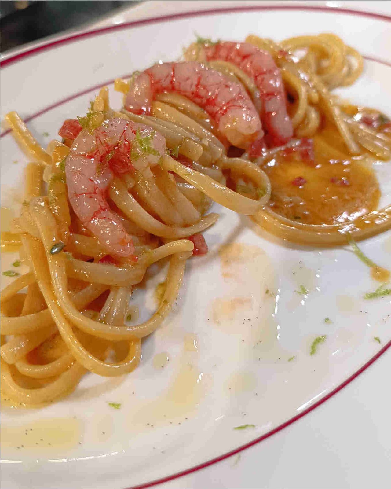 linguine gambero rosso, lime e vaniglia