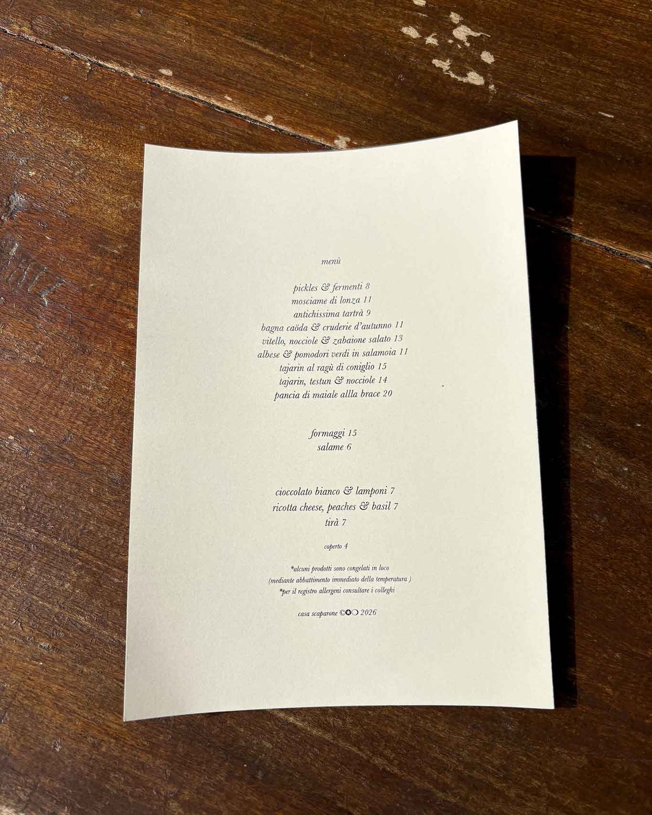 il menu e i prezzi dell'agriturismo Casa Scaparone ad Alba