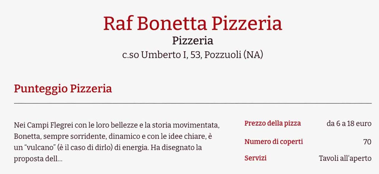 spoiler Guida Pizzerie Gambero Rosso 2027: scheda incompleta per Bonetta a Pozzuoli