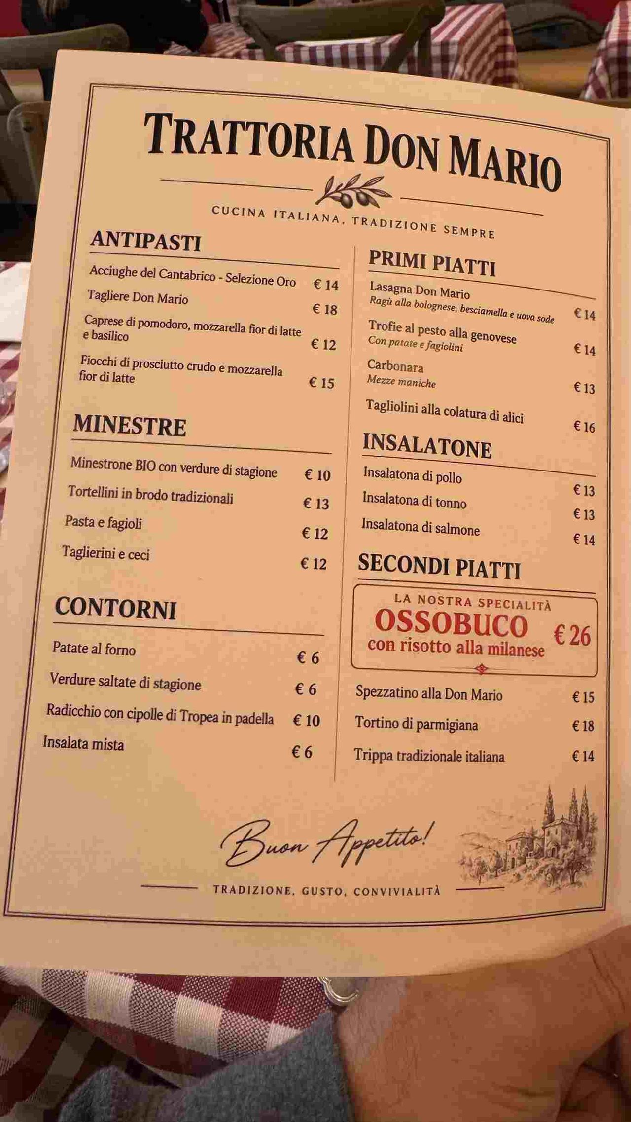 trattoria don mario milano menu